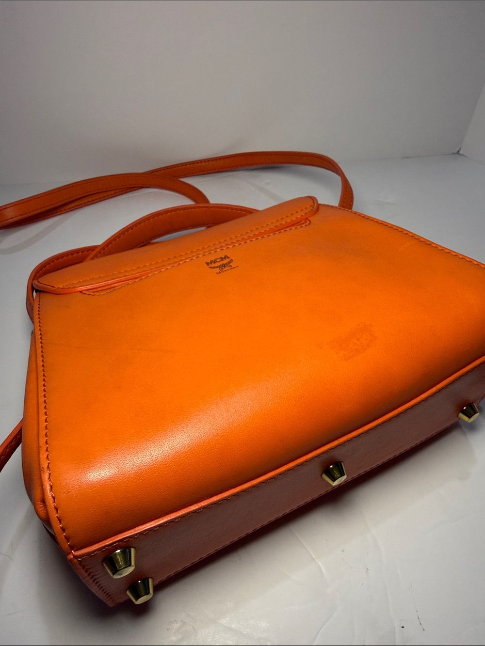 MCM Orange Leather Top Handle Crossbody Bag - Picture 5 of 12